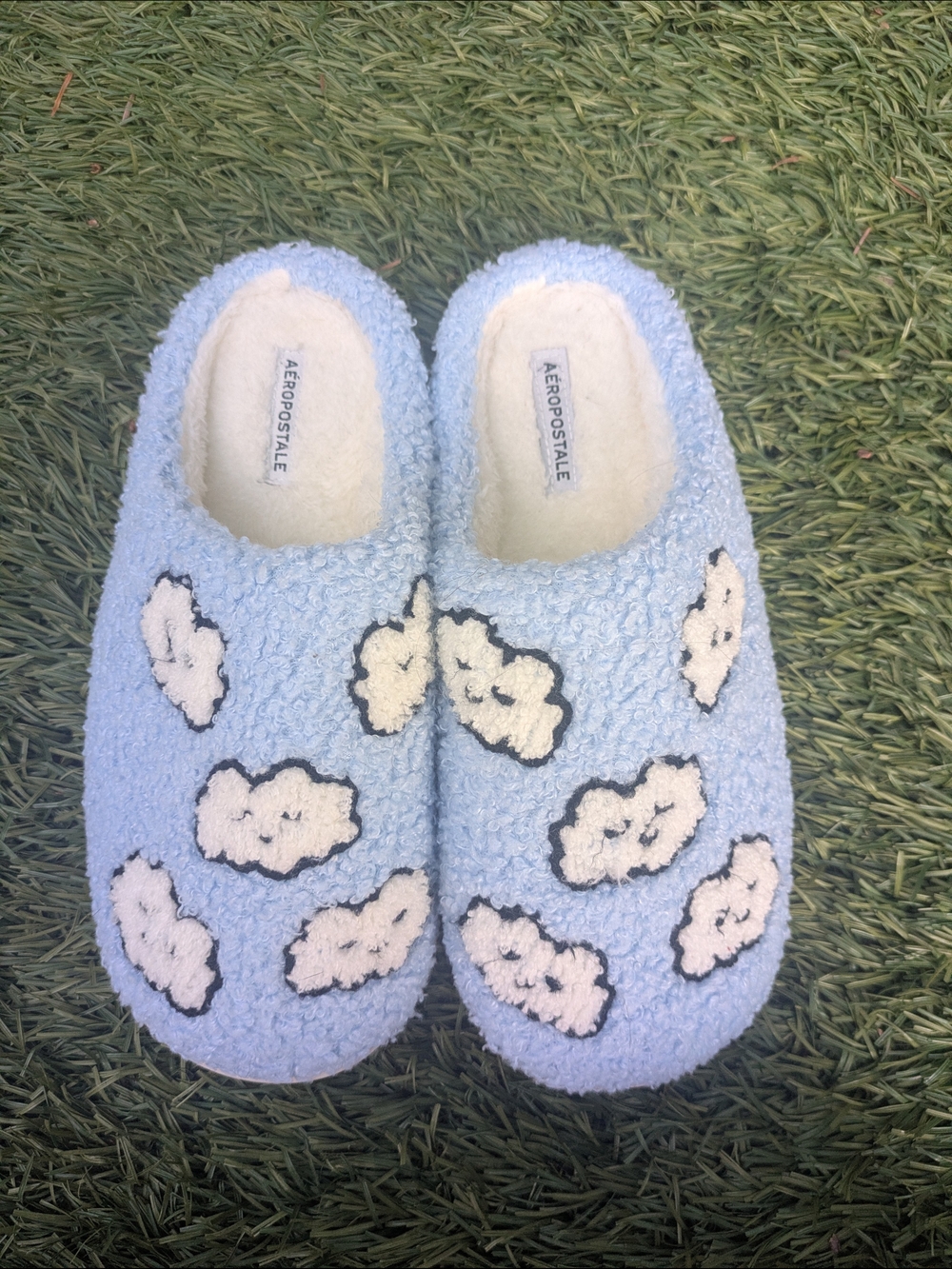 Aeropostale Cloud Print Blue Plush Slippers for Women